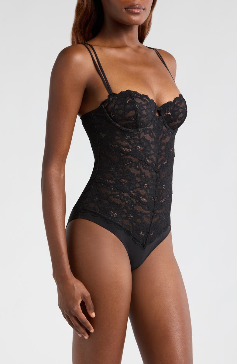 Fleur Du Mal Lace Balconette Bodysuit, Alternate, color, Black