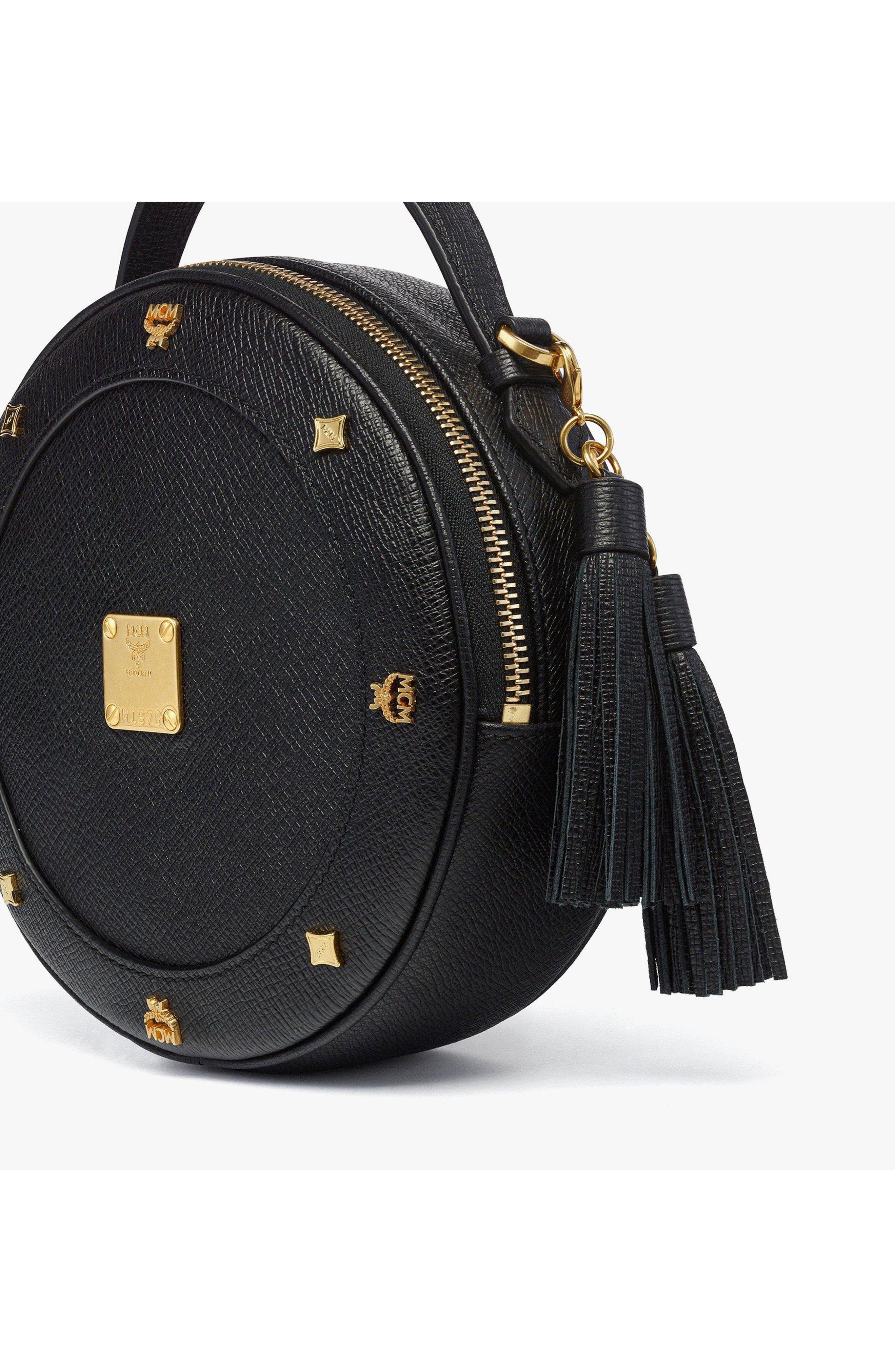 Small Pina Tambourine Bag in Studded Calfskin, Alternate, color, Black