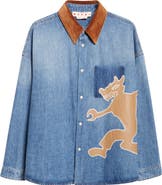 Marni Wolf Appliquè Denim Button-Up Shirt