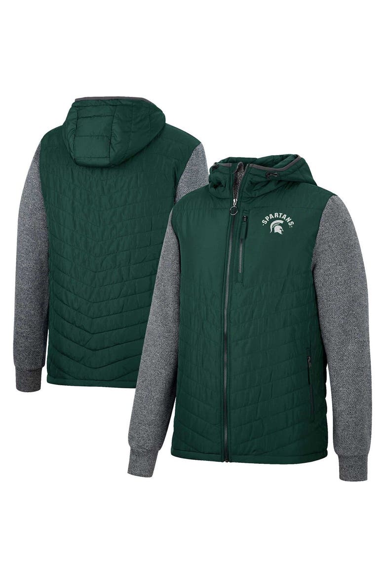 Men's Colosseum Green Michigan State Spartans Course Herringbone Full-Zip Hoodie, Main, color, Green