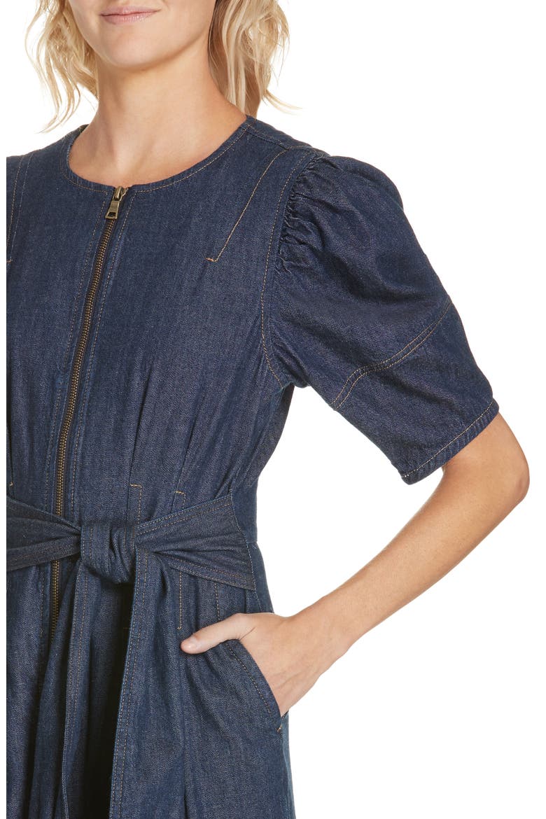 Puff Sleeve Denim Jumpsuit, Alternate, color, RINSE WASH