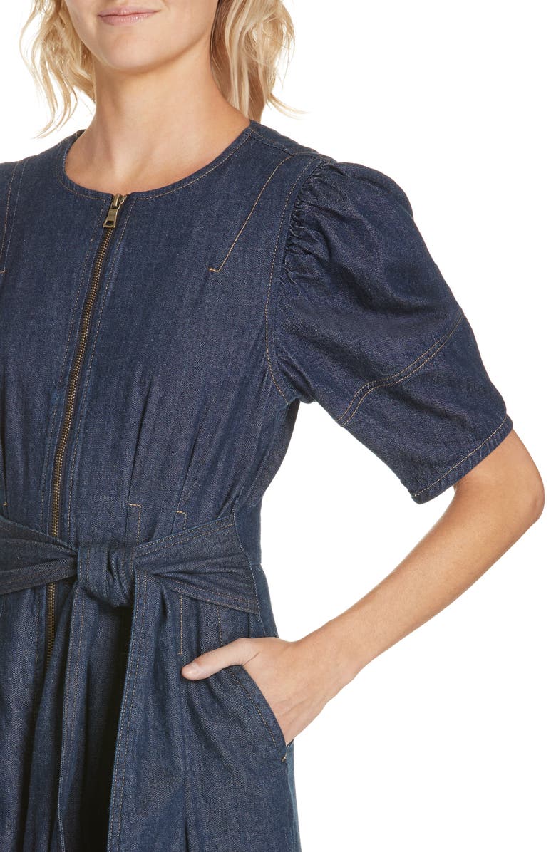 La Vie Rebecca Taylor Puff Sleeve Denim Jumpsuit, Alternate, color, 