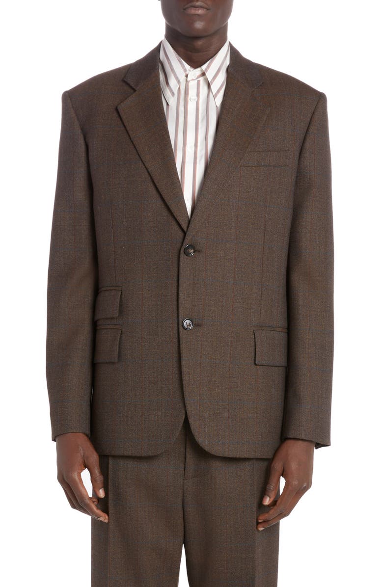 Bottega Veneta Prince of Wales Plaid Wool Sport Coat, Main, color, 2172 Brown/ Red/ Blue
