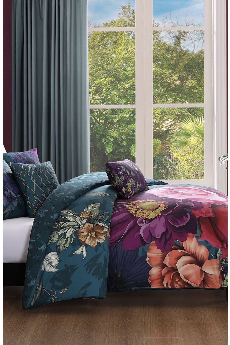 Vibrant Flora Reversible 5-Piece Comforter Set, Alternate, color, BLUE