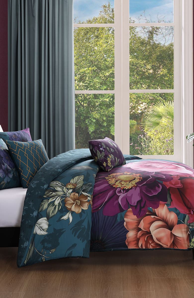 Bebejan Vibrant Flora Reversible 5-Piece Comforter Set, Alternate, color, Blue