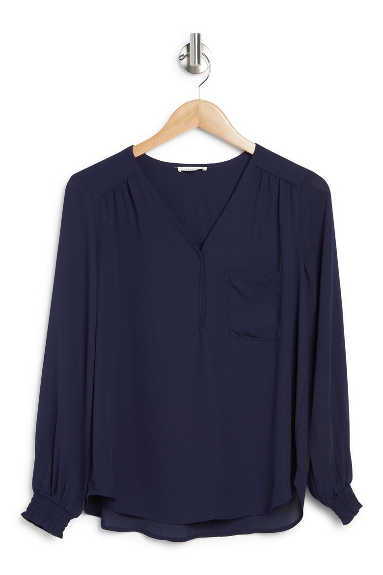 Smocked Cuff Long Sleeve Blouse, Alternate, color, NAVY