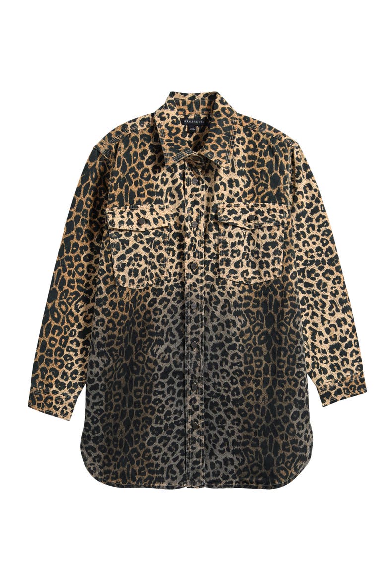 Kids' Leopard Ombré Oversize Denim Shacket, Main, color, BROWN