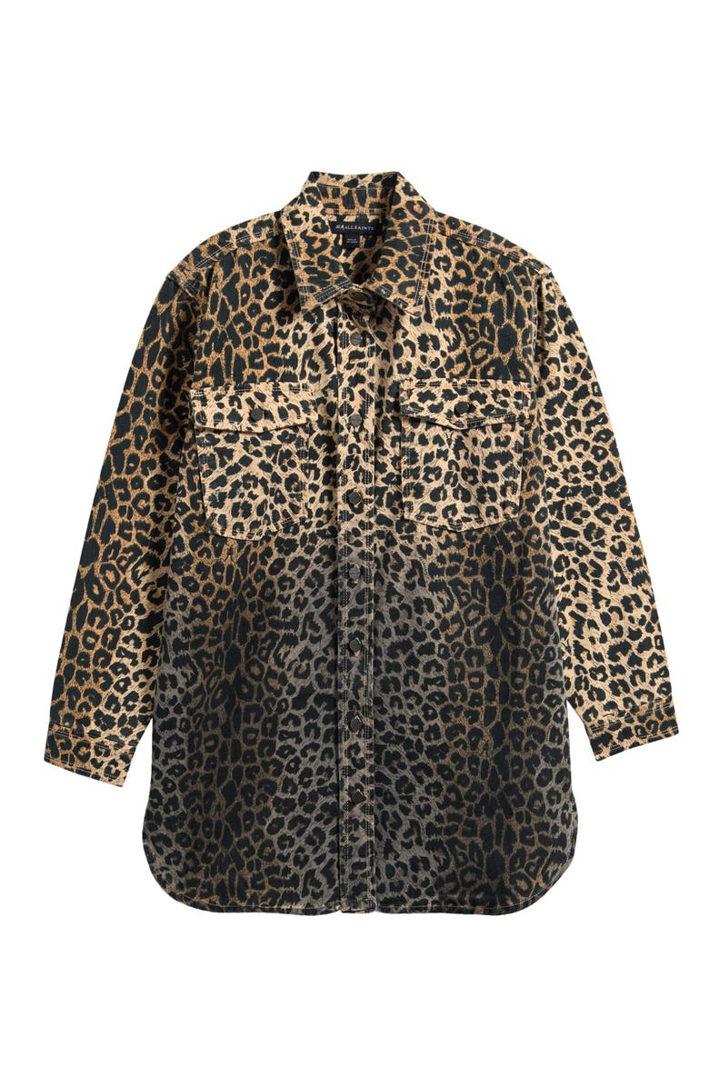 smALLSAINTS by ALLSAINTS Kids' Leopard Ombré Oversize Denim Shacket, Main, color, Brown