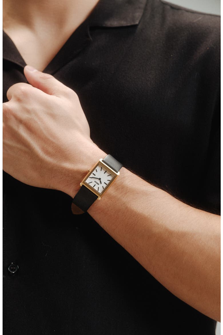 Virgil Leather Strap Watch, 26mm, Alternate, color, GOLD/ BLACK/ IVORY