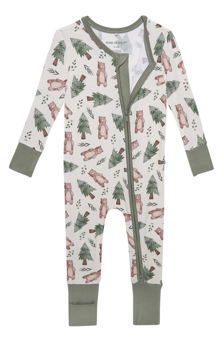 Posh Peanut Beary Fitted Convertible Footie Pajamas, Alternate, color, 