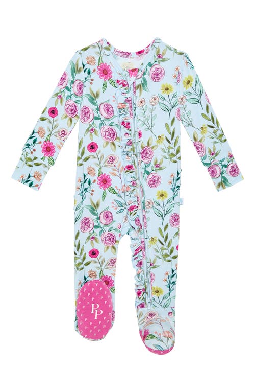 Posh Peanut Tasha Ruffle Zip Footie In Blue