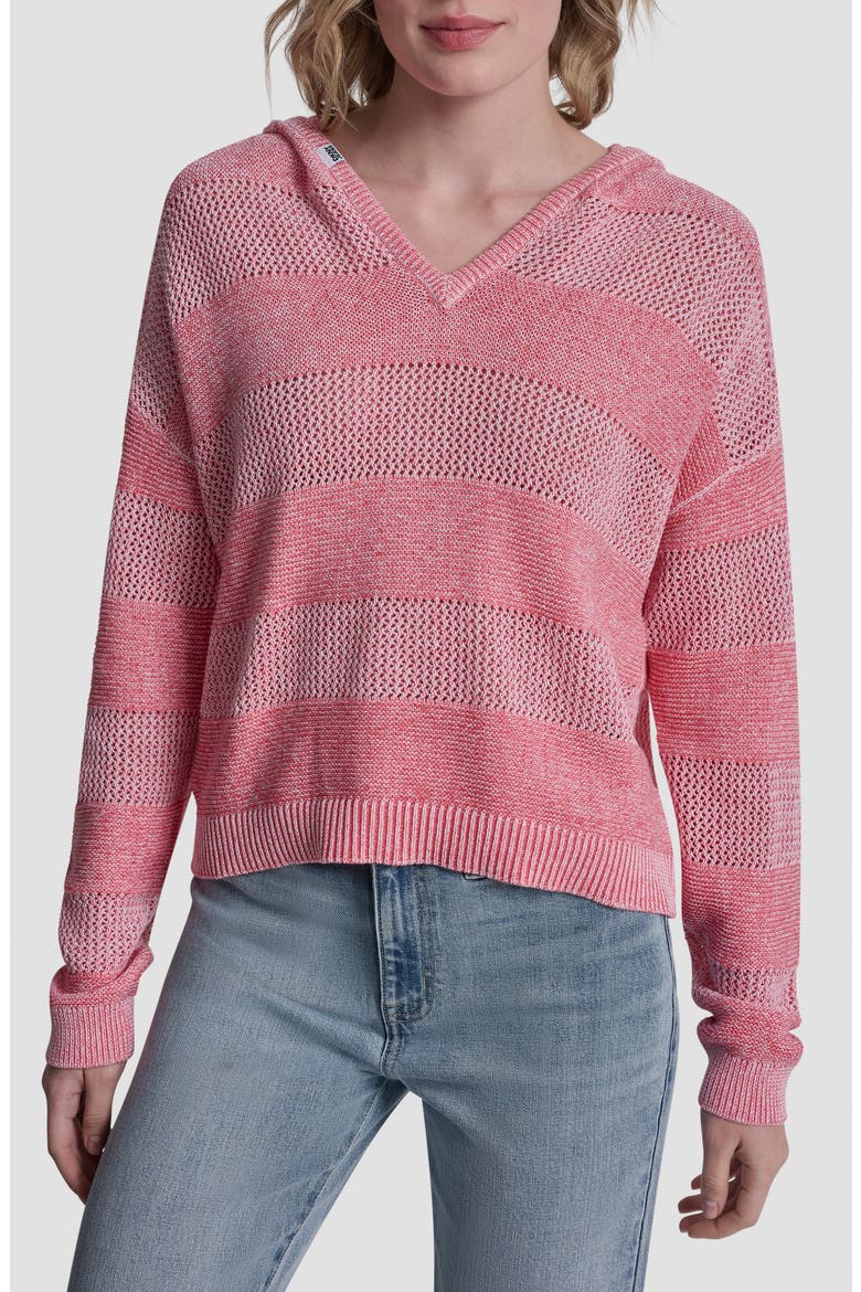 Pointelle Stripe Hooded Sweater, Main, color, SUNKISSED