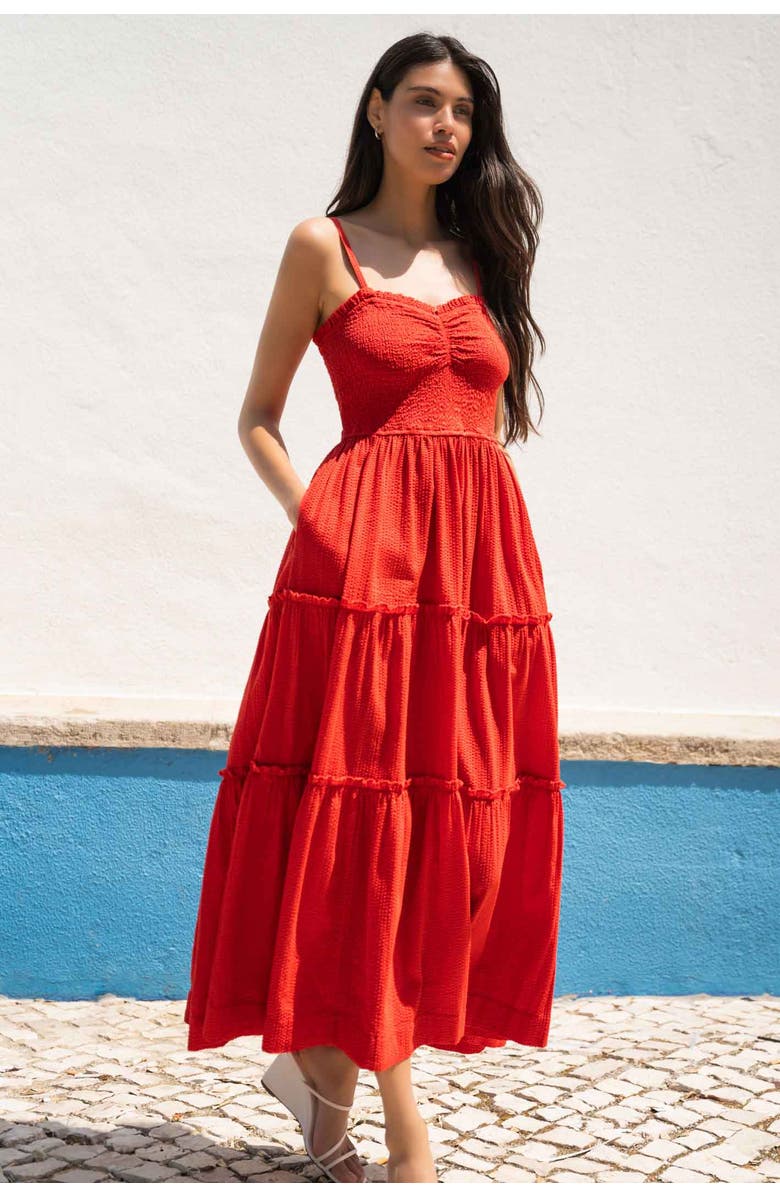 Change of Scenery Cecilia Smocked Tiered Maxi Dress, Alternate, color, Guava Red