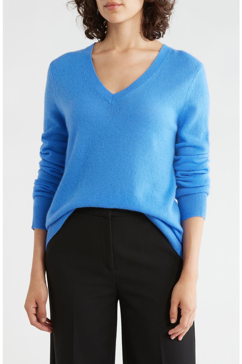 Cashmere Oversized V-Neck Sweater, Main, color, BLUE STREAM