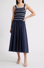 ZOE AND CLAIRE Mixed Media Sleeveless Midi Dress