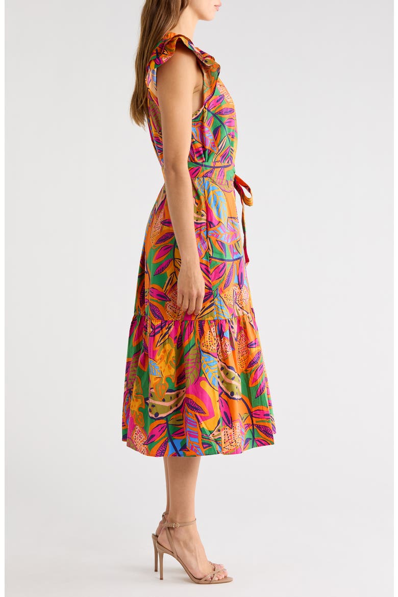 Milana Tropical Print Tiered Cotton Midi Dress, Alternate, color, ORANGE-PINKS-MULTI