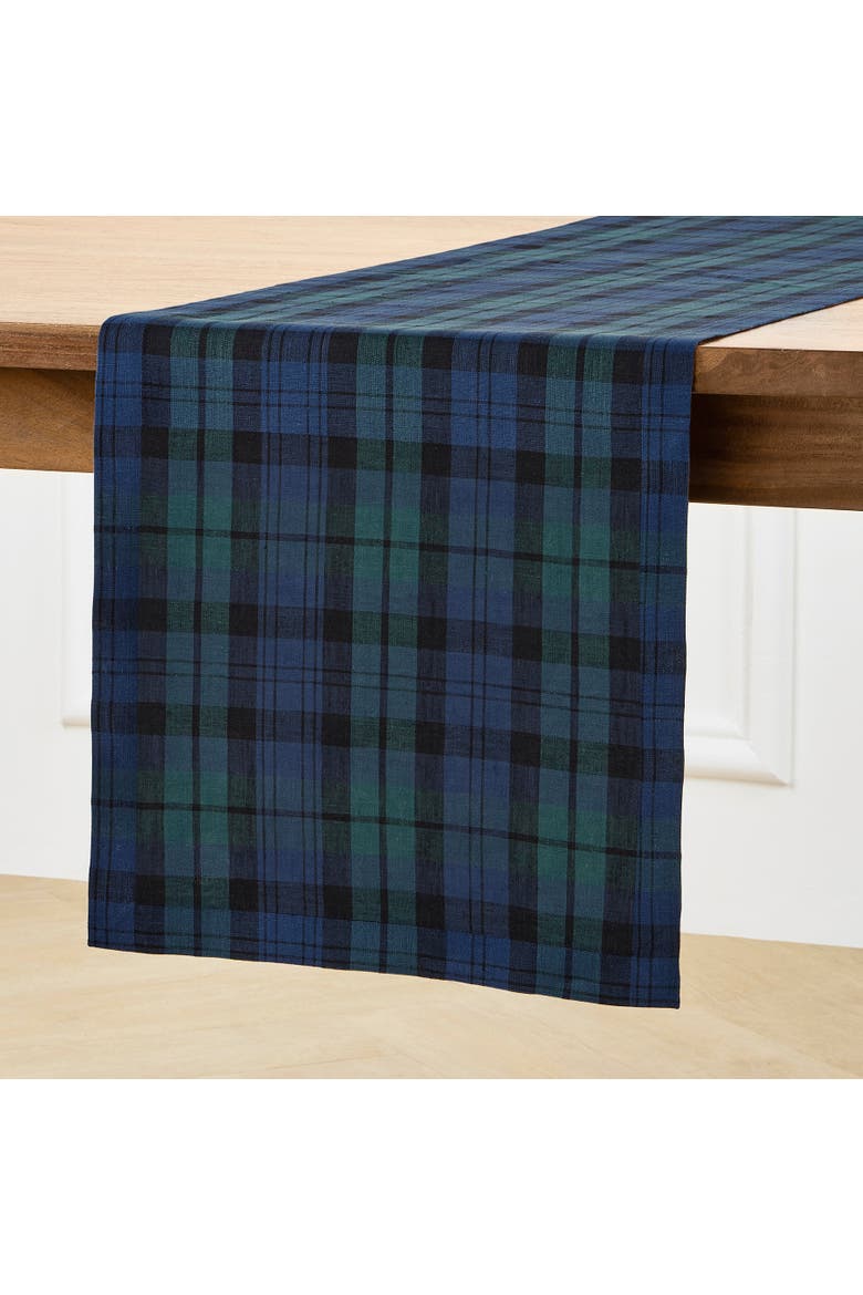 Linen Table Runner - Blackwatch Plaid, Alternate, color, Blue and Green