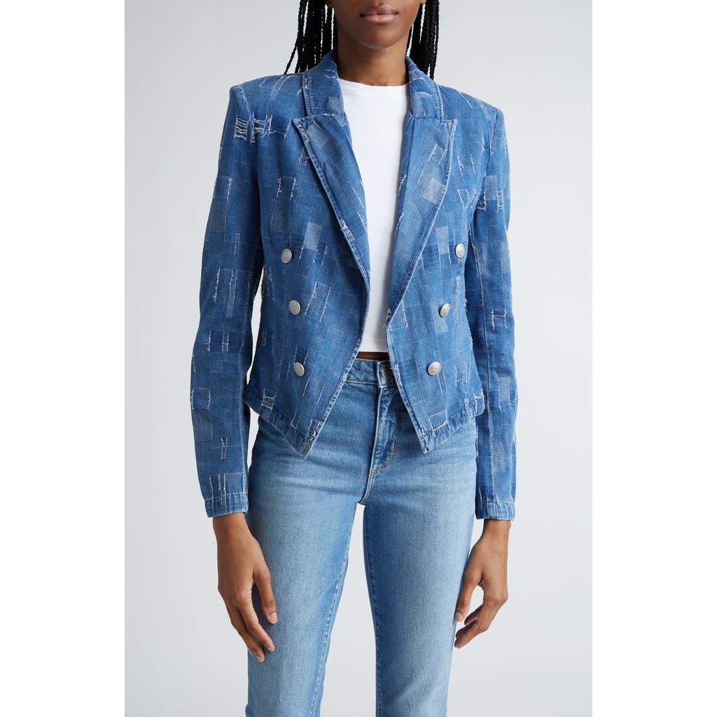 L Agence Wayne Cropped Double-breasted Denim Jacket In Tucson