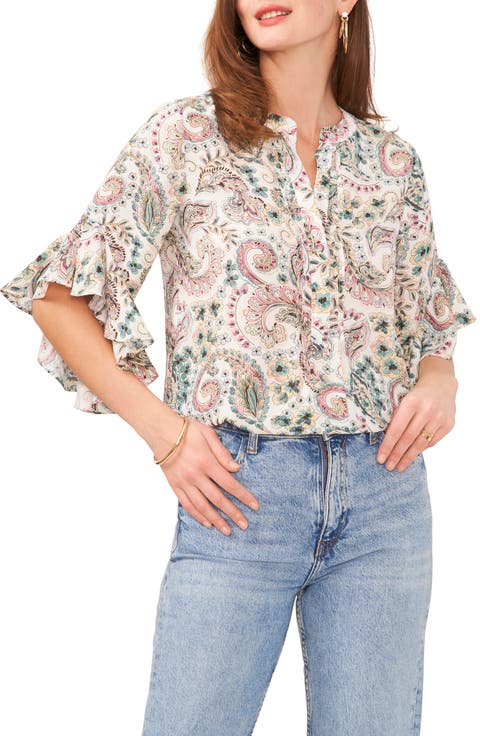 Paisley Flutter Sleeve Georgette Top