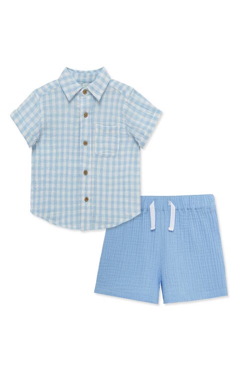 Gingham Cotton Button-Up Shirt & Drawstring Shorts Set (Baby)