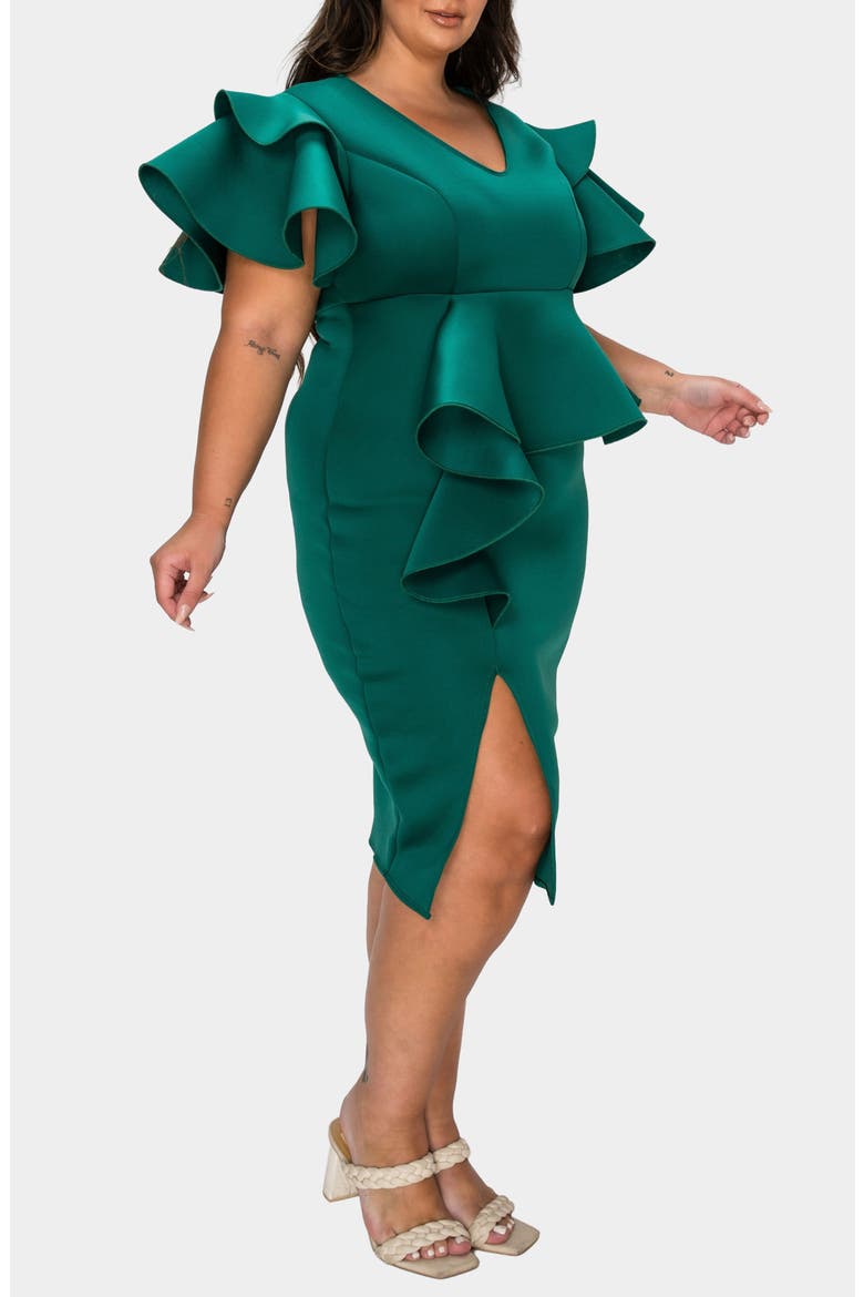 Kira Neoprene Peplum Dress, Alternate, color, HUNTER GREEN