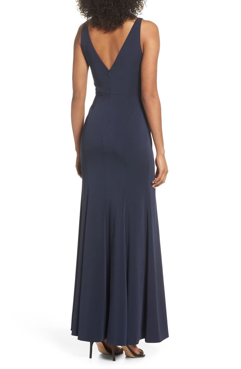 Jenny Yoo Jade Luxe Crepe V-Neck Gown, Alternate, color, 