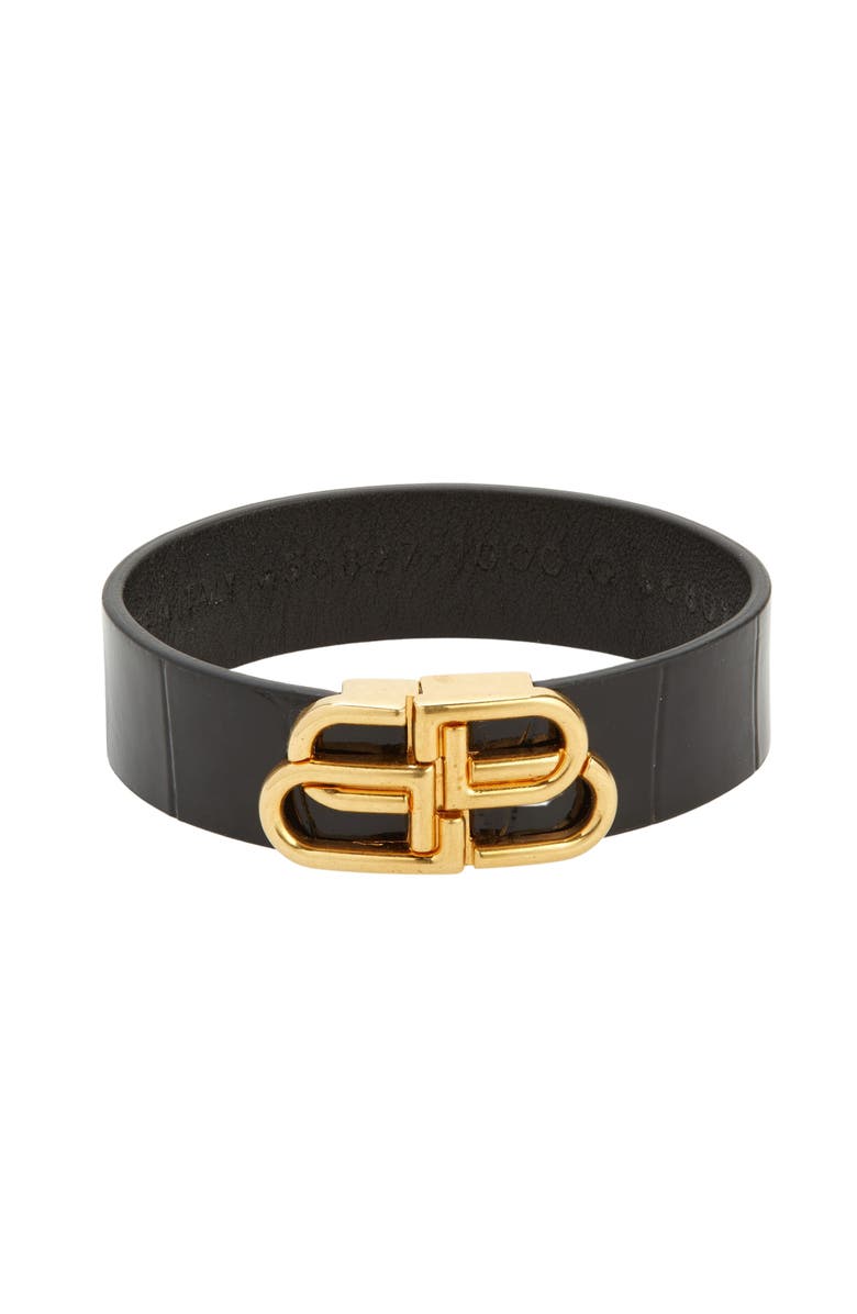 Balenciaga BB Logo Croc Embossed Leather Bracelet, Main, color, 
