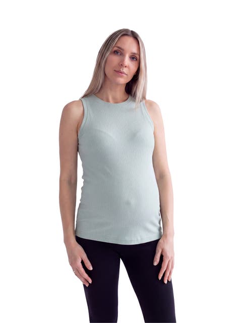 Maternity Basic Ribbed Knit Round Neck Sleeveless Tank Top