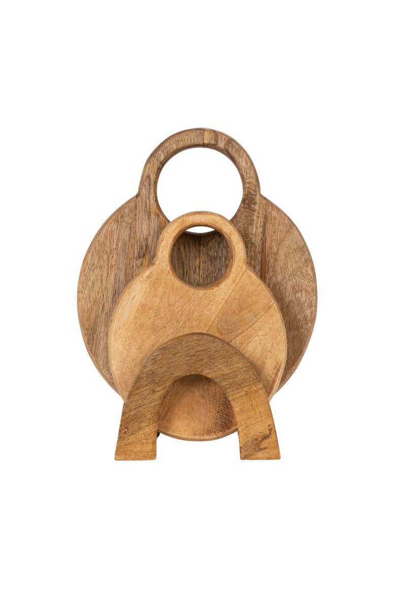 3-Piece Round Mango Wood Cutting Boards in Various Sizes with Stand, Natural, Alternate, color, Natural