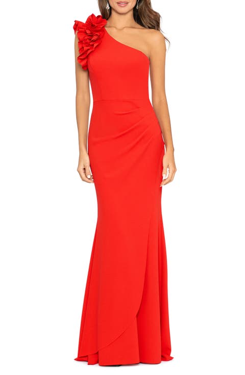 Ruffle One-Shoulder Scuba Crepe Gown (Regular & Petite)