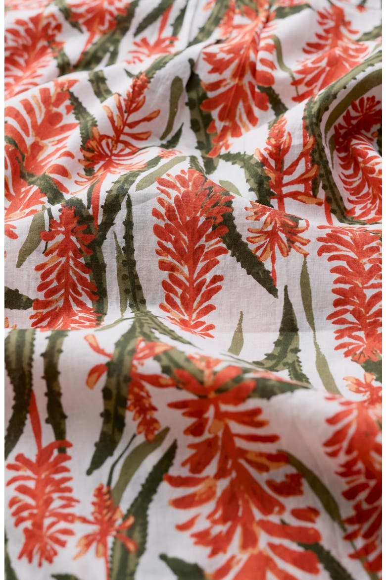 Rushmaker Floral Organic Cotton Voile Button-Up Shirt, Alternate, color, RED HOT POKER CHALK