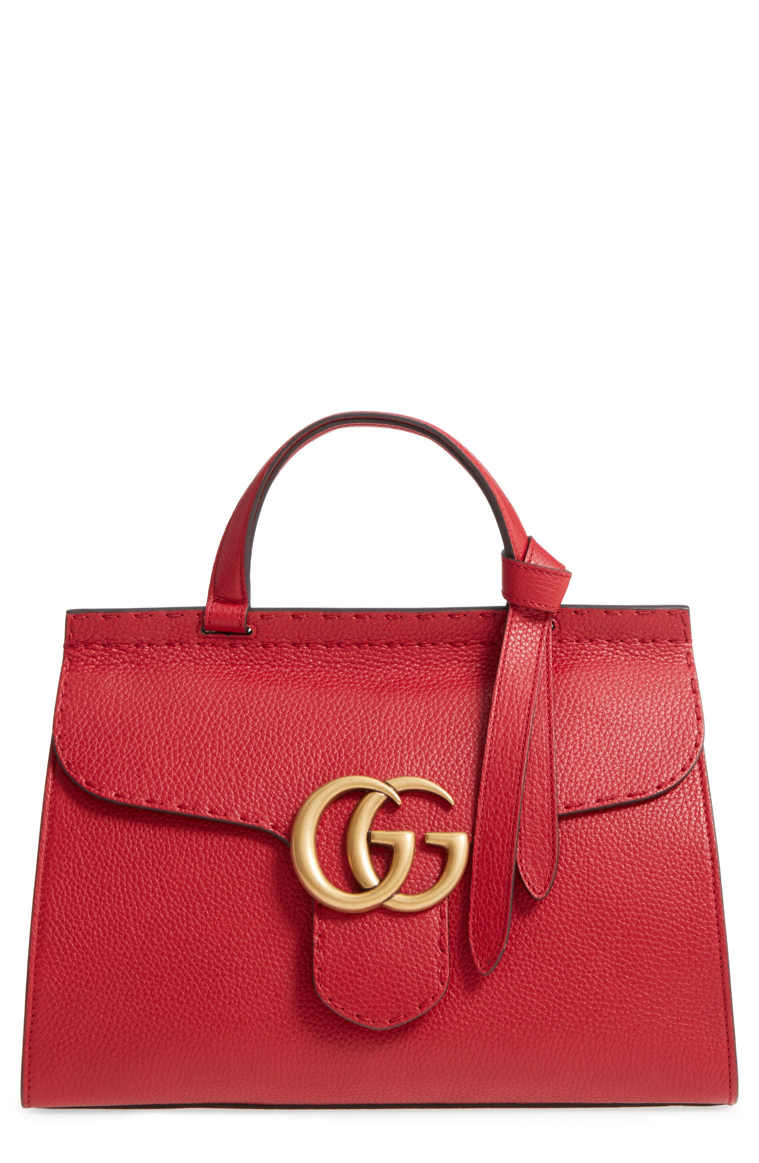 Gucci GG Marmont Top Handle Leather Satchel, Main, color, 