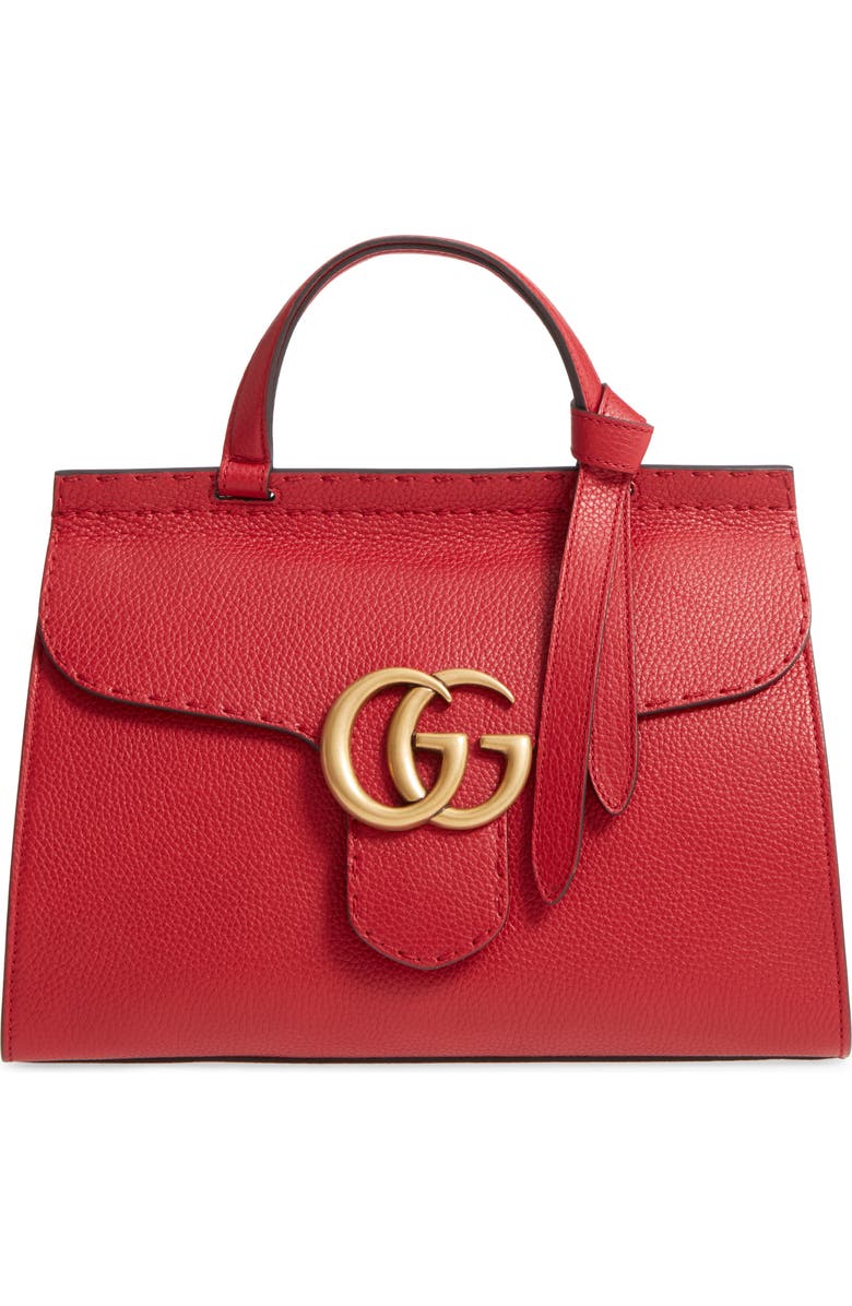 Gucci GG Marmont Top Handle Leather Satchel, Main, color,