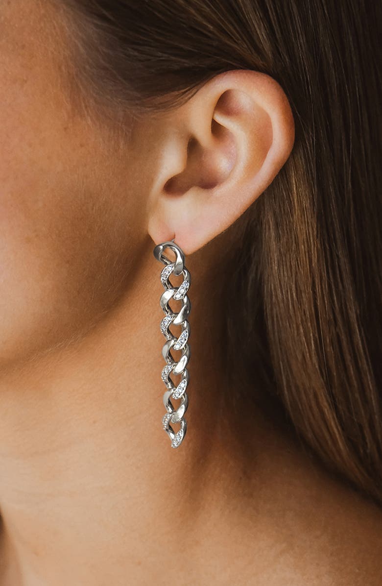 Sterling Forever CZ Cuban Chain Link Drop Earrings, Alternate, color, Silver