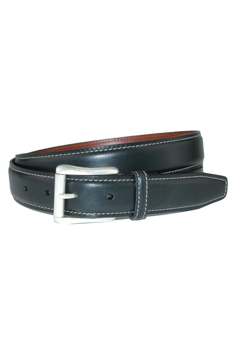 Men's Ciga Calfskin Leather Casual Belt with Contrast Stitch, Main, color, Black