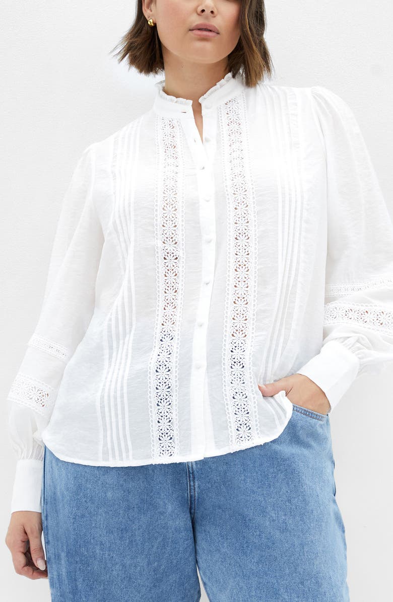 City Chic Whimsical Lace & Pintuck Shirt, Main, color, Cream