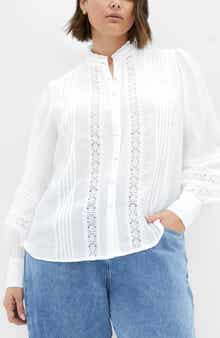 City Chic Whimsical Lace & Pintuck Shirt