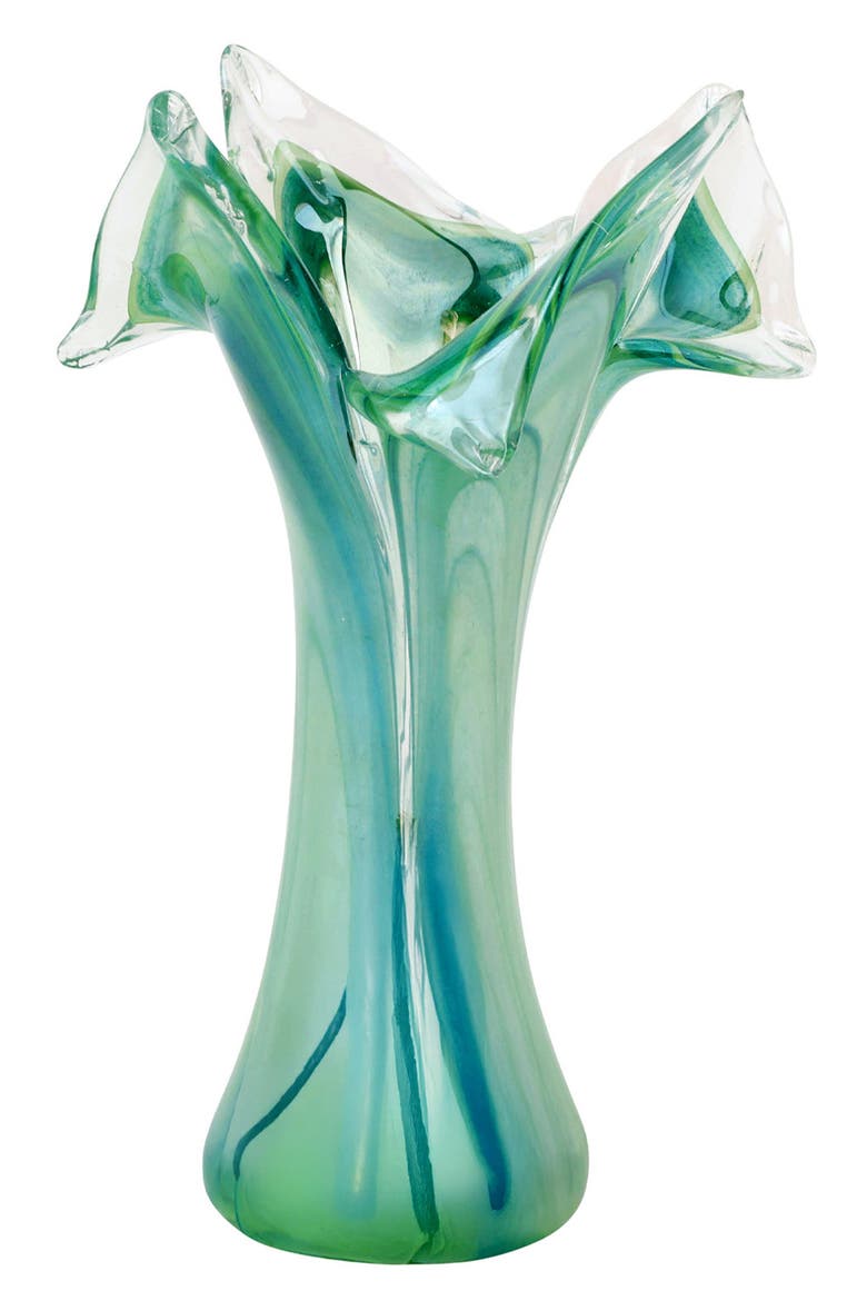 Onda Green Glass Twisted Flower Vase, Main, color, GREEN