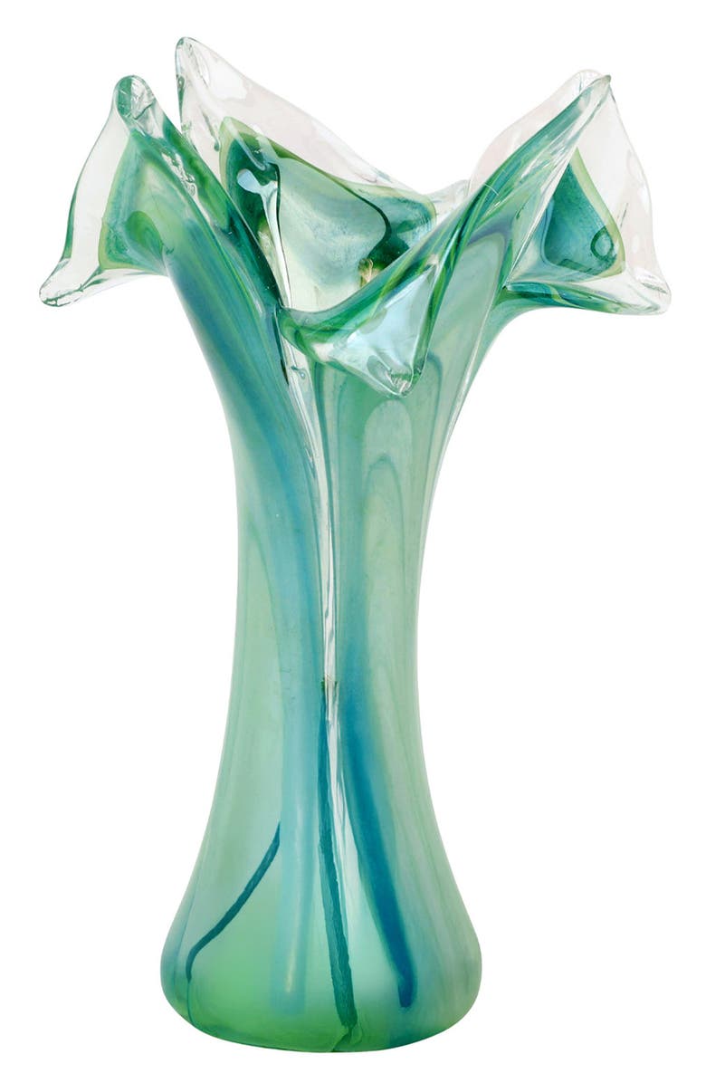 VIETRI Onda Green Glass Twisted Flower Vase, Main, color, Green