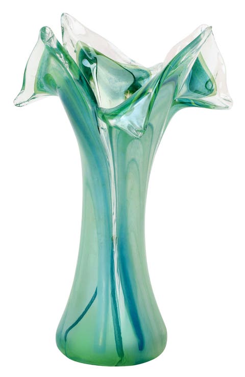 Onda Green Glass Twisted Flower Vase