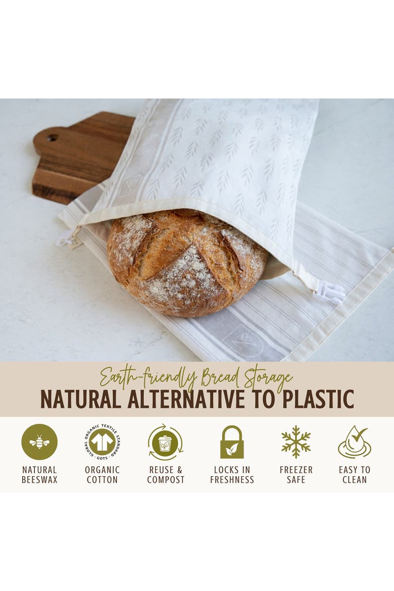 Beeswax Bread Bags, Set of 2, Reusable Organic Cotton, 13"x17", Alternate, color, Gray