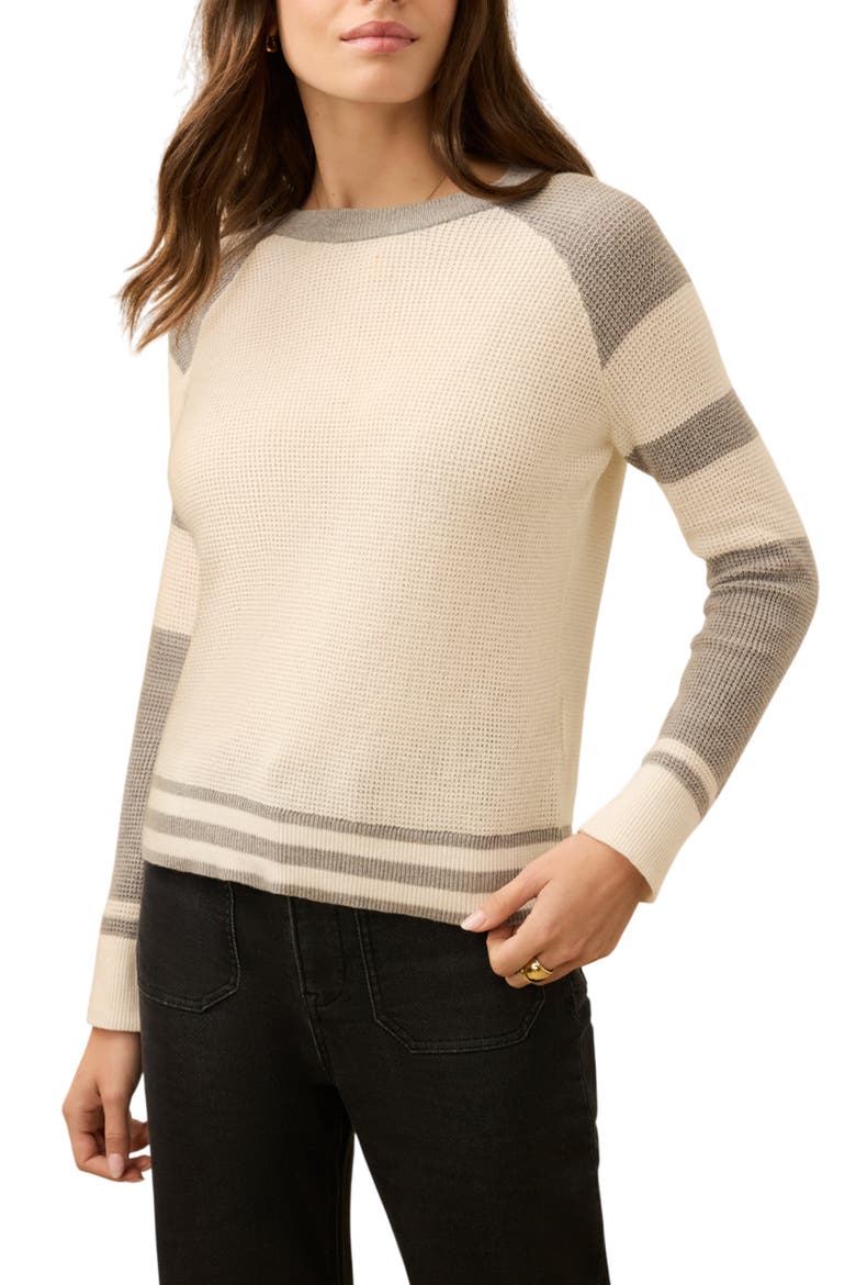 Throwback Stripe Organic Cotton & Cashmere Sweater, Main, color, LAKE MIST