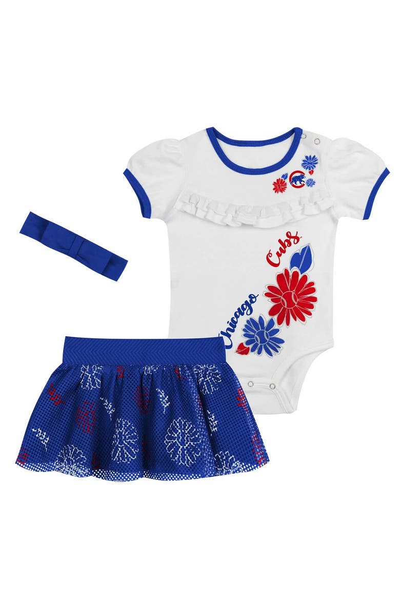 Outerstuff Newborn White/Royal Chicago Cubs Sweet Catcher 3-Piece Bodysuit, Headband and Skirt Set, Main, color, White