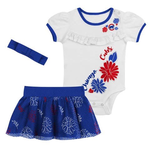 Newborn White/Royal Chicago Cubs Sweet Catcher 3-Piece Bodysuit, Headband and Skirt Set