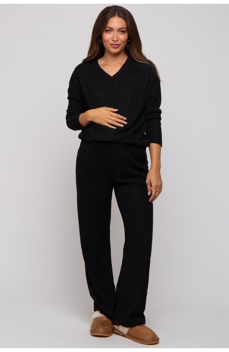 PinkBlush Ribbed Soft Knit Long Sleeve Pajama Set, Alternate, color, Black