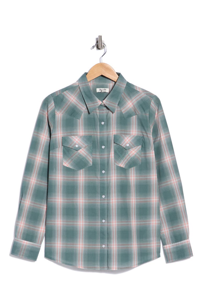 Plaid Long Sleeve Western Shirt, Alternate, color, GREEN