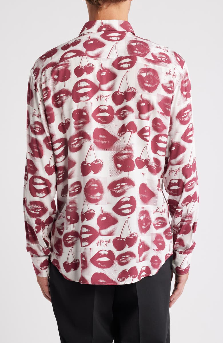 HUGO Ermo Lips & Cherries Print Button-Up Shirt, Alternate, color, Cherries