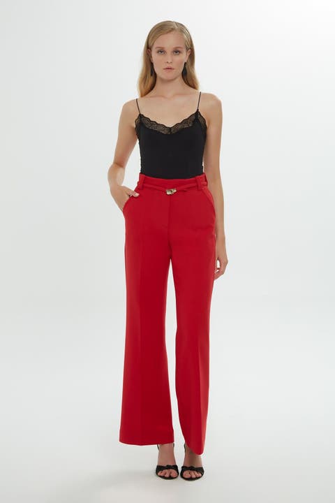 Pleated Stitch Classic Ecru Palazzo Pants