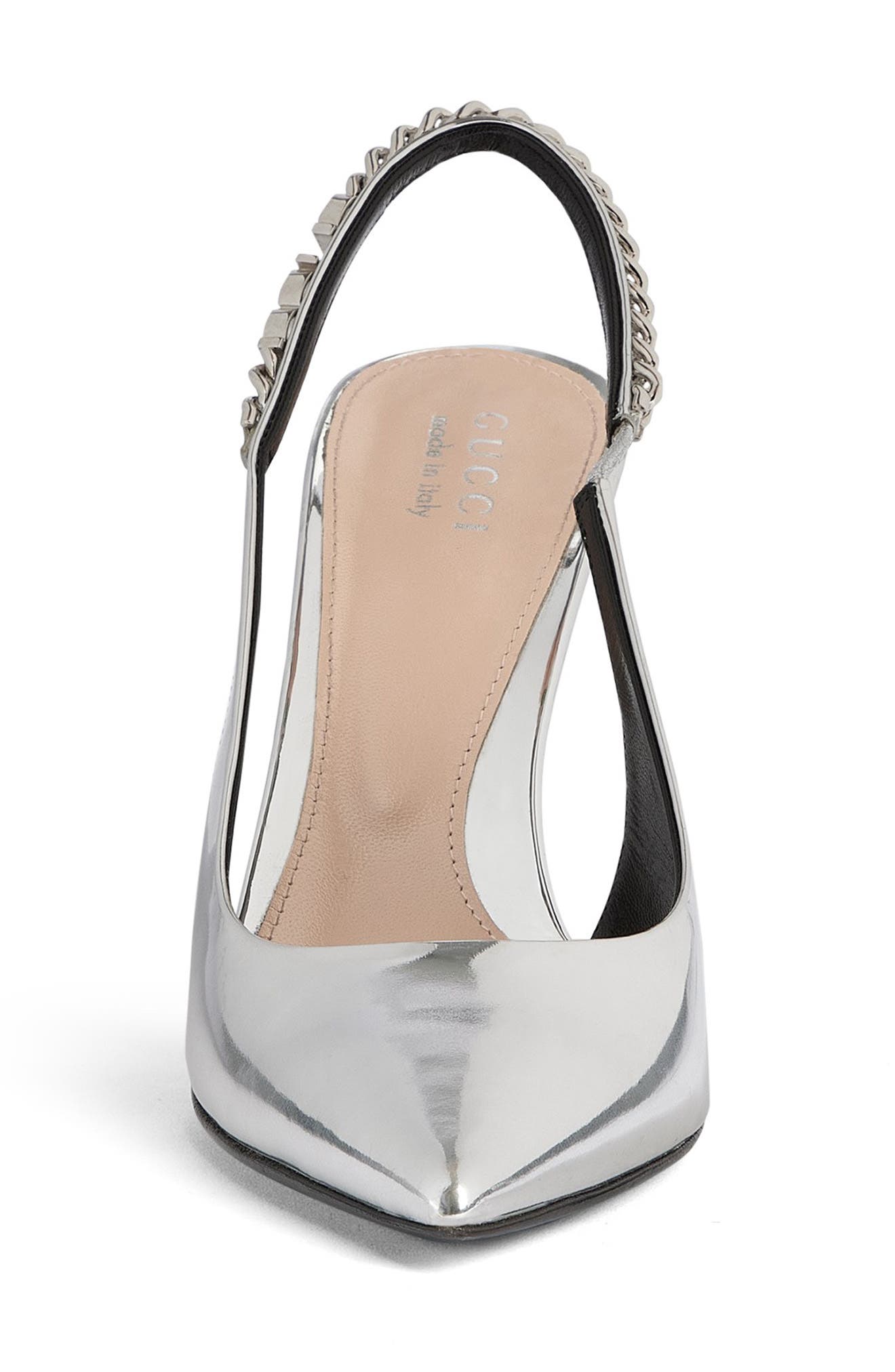Gucci Signoria Pointed Toe Slingback Pump, Alternate, color, Silver