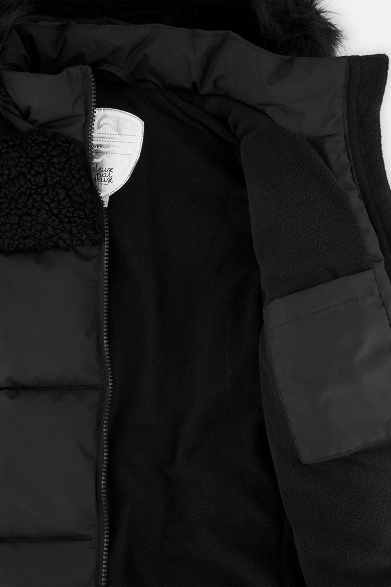 Long Fleece Lined Faux Fur Hood Winter Puffer Coat, Alternate, color, Black